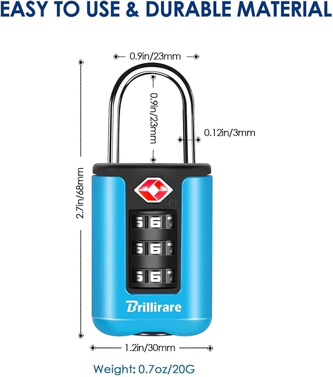 2 Pack TSA Approved Luggage Locks, Combination Travel Padlock, 3-Digit Waterproof Lock, TSA Accepted Outdoor Keyless Resettable Lock for Lockers, Bags, Backpack, Gym, Gate-Blue - Image 2