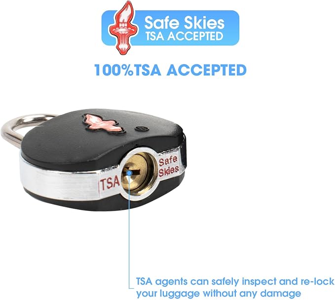 TSA Keyed Alike Luggage Lock 6-Pack Black – Family Travel Set | 6 locks share 1 key. 2 keys per lock. TSA Safe Skies approved. Steel cable. For suitcases, backpacks, gym lockers. - Image 6
