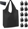 BeeGreen 10 Pack Black Reusable Grocery Bags with Storage Pouch Reusable Shopping Bags Bulk with Elastic Band 50LBS X-Large-Foldable-Washable-Heavy Duty-Waterproof Grocery Tote Bags by BeeGreen