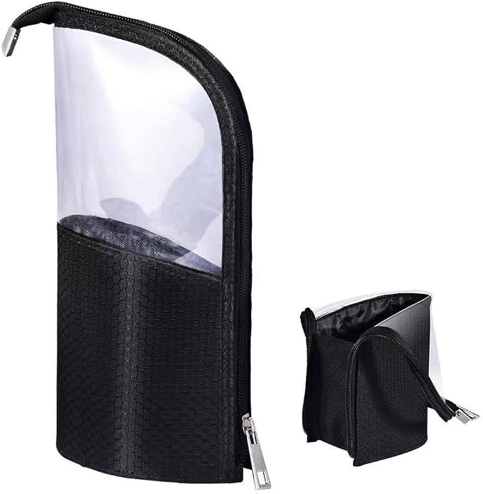 ANEMEL Black Travel Makeup Brush Holder, Organizer Bag Cosmetic Zipper Pouch Portable Dust-Free Stand-Up Toiletry Stationery by FIYUK