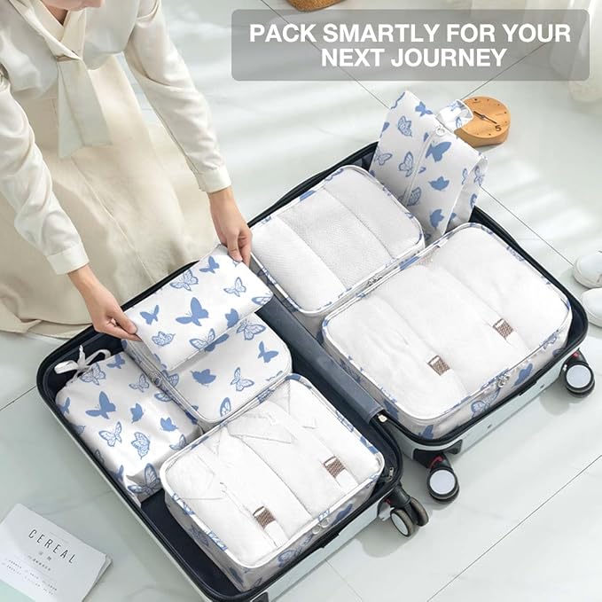 8 Set Packing Cubes for Suitcases,Packing Cube with Shoe, Cosmetics, Clothing, Accessories Bags Packing Cubes for Travel Luggage Organizer Women Men(Butterfly) - Image 7