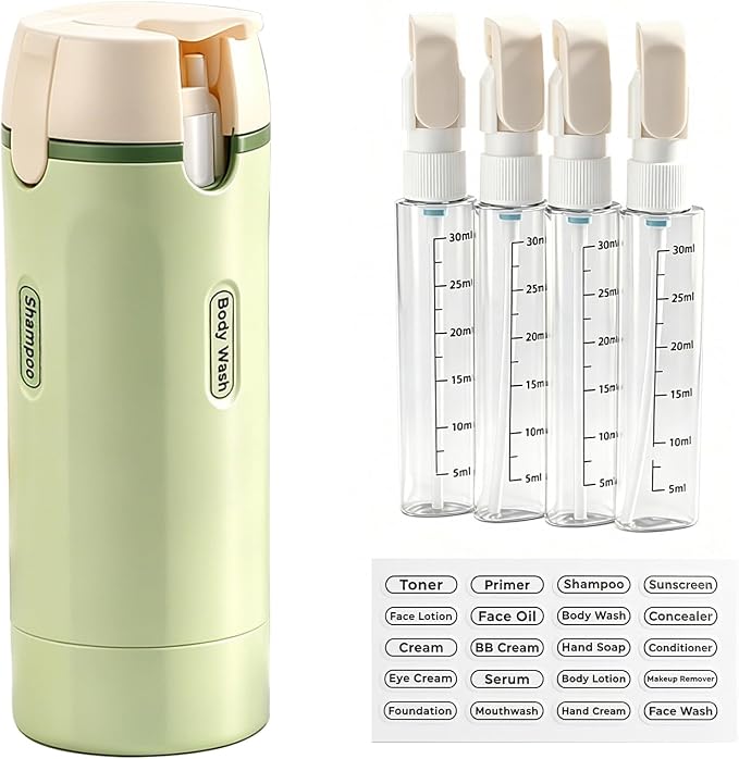 4-in-1 Travel Dispenser Bottle, TSA Approved Leakproof Set(Green) | 4-in-1 rotatable design, leakproof hard shell, 4x30ml/1oz liquid containers, TSA carry-on approved, essentials for women&men - Image 8