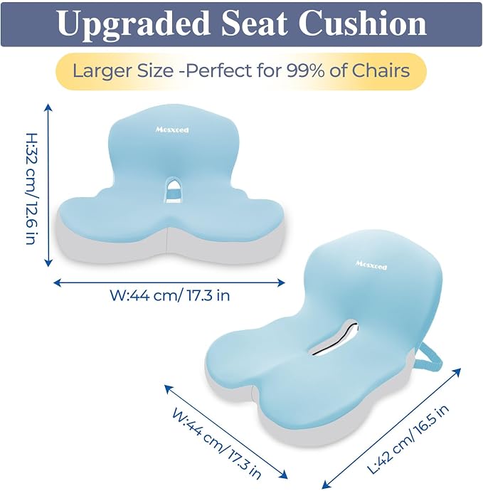 Memory Foam Seat Cushion for Sciatica & Back Pain Relief - Ergonomic Chair Pad with Adjustable Strap & Supportive Comfort Cover, Non-Slip for Car, Truck, Office Chair - Blue - Image 5