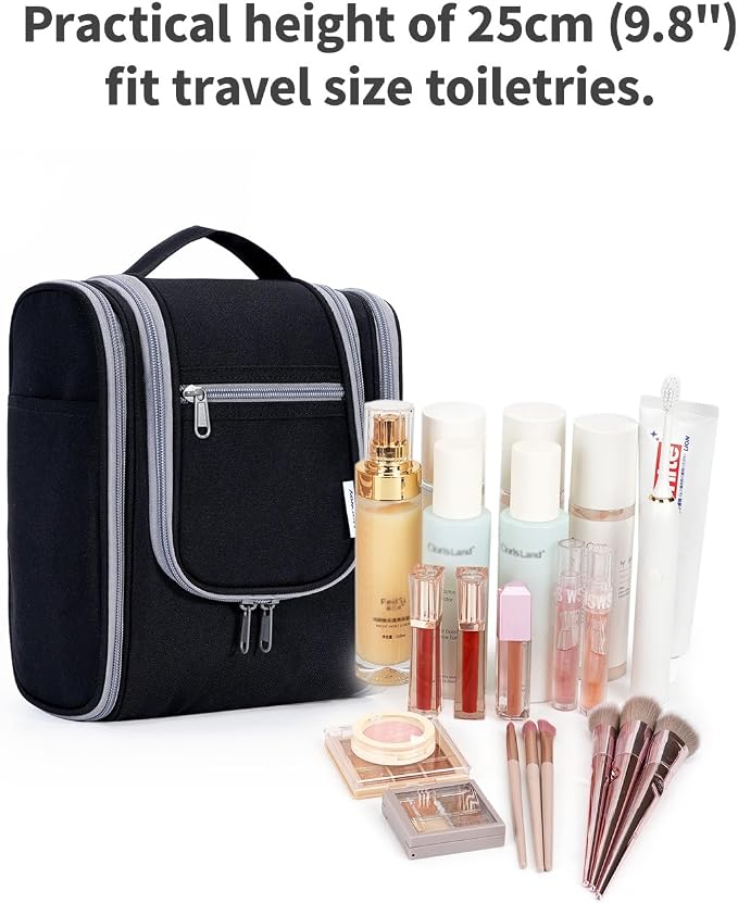 Narwey Small Hanging Travel Toiletry Bag Cosmetic Make Up Organizer for Women and Men (Medium, Black) - Image 4