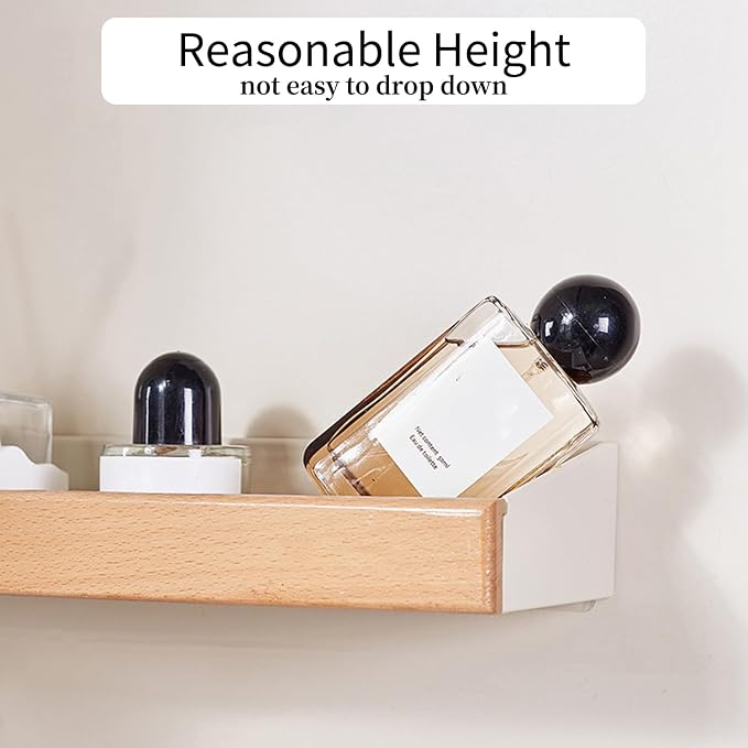 12 Inch Adhesive Floating Shelves for Wall, White Wall Shelves No Drill with 1 Inch Height Wooden Decor, Plastic Adhesive Wall Shelves Organizer for Living Room, Bedroom, Office and Kitchen - Image 4