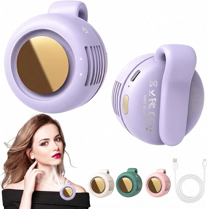 Portable Silent Mini Bladeless Fan Clip On, Small Fan Clip on for Shirt & Waist, Adjustable 3-Speed Suspended Whirlwind Fans, For Outdoor & Travel & Office, Travel Accessories, Gift (Light Purple) by Unknown