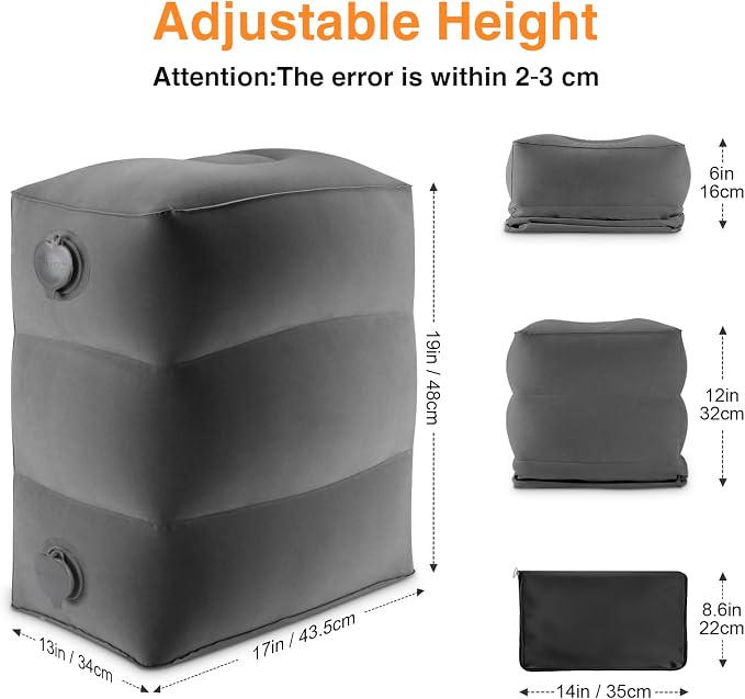 Maliton Inflatable Foot Rest Pillow for Travel,Kids Airplane Bed,Adjustable 3 Layers Height Leg Pillow of Air Travel Essentials,Car, Office, Home - Fast Inflation (Dark Grey) - Image 6