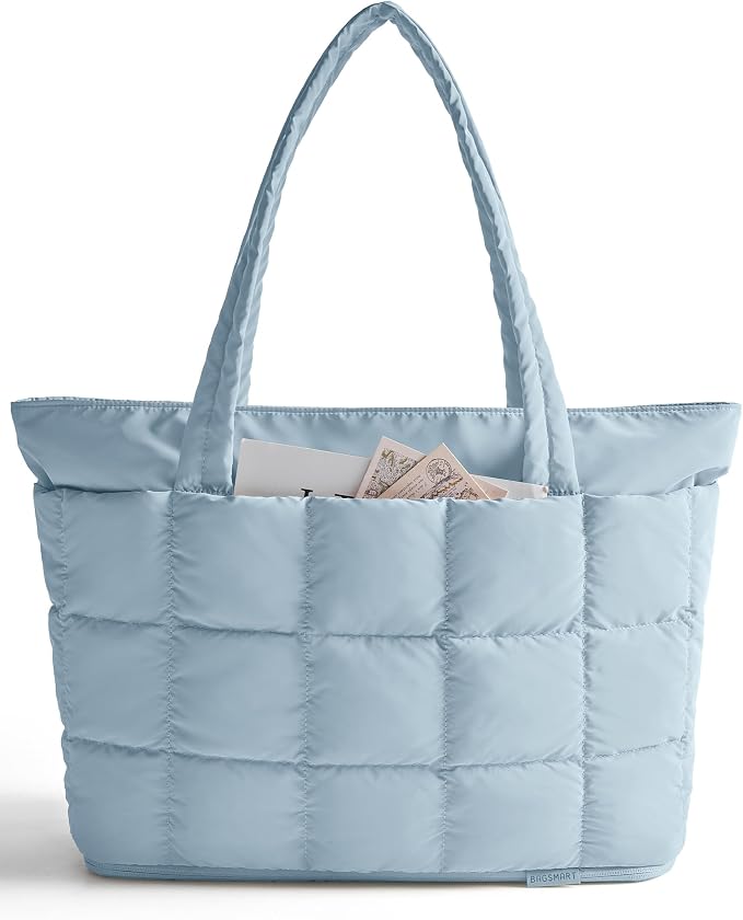 BAGSMART Expandable Tote Bag for Women, Puffer Work Tote Travel Bag | Quilted Carry On Bag for Travel Work Gym College, Waterproof Travel essentials by BAGSMART