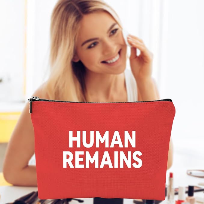 ZUYUROU Funny Human Remains Makeup Bag, Dark Humor True Crime Gifts for Women, Canvas Cosmetic Pouch for Travel and Purse Organization, Spooky Goth Novelty Zipper Pencil Case Red - Image 4