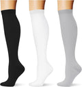 (3 pairs) Compression Socks 20-30 mmHg Long Knee High Socks for Women Men Support Athletic Travel Daily Wear by Saniripple
