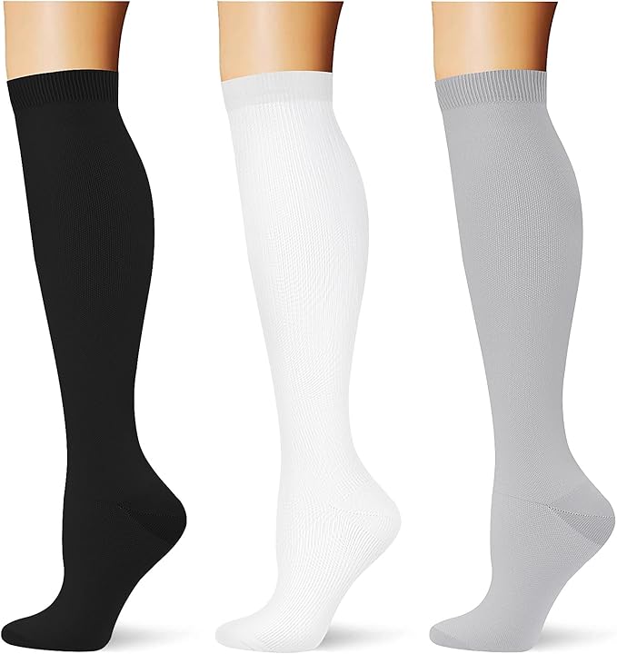 (3 pairs) Compression Socks 20-30 mmHg Long Knee High Socks for Women Men Support Athletic Travel Daily Wear by Saniripple