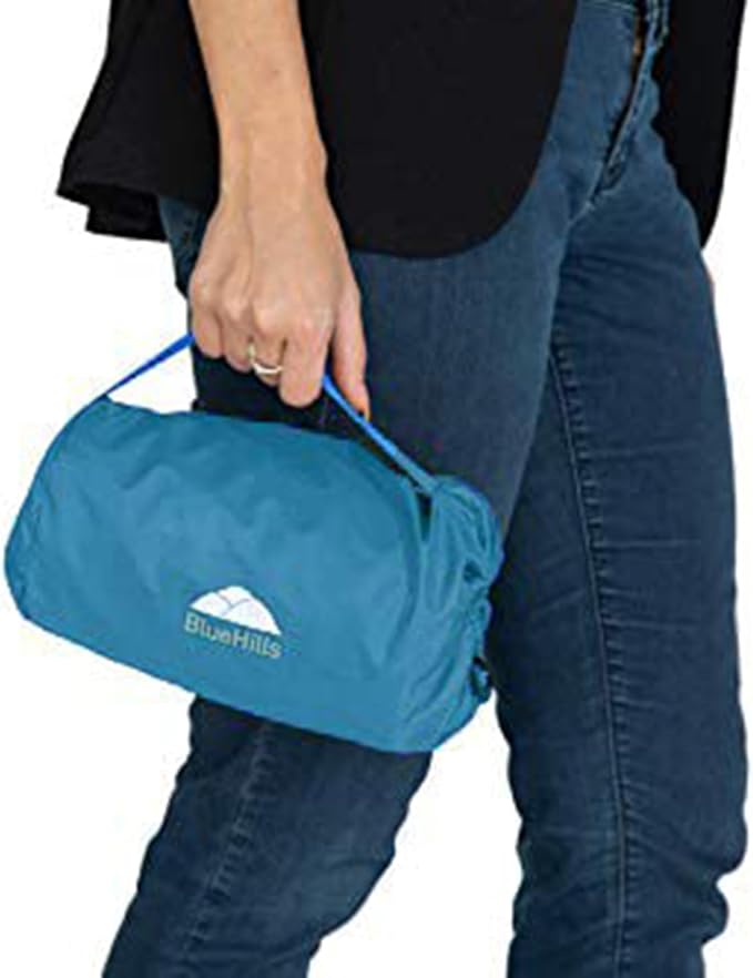 BlueHills Premium Ultra Compact Travel Blanket Pillow Airplane Peacock Teal | 2 in 1 Travel Pillow/Blanket, 70 X 56 Long, Luggage Strap & Backpack Clip, Packable & Lightweight for Airplane, Portable Case - Image 8