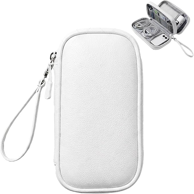 Leather Electronic Organizer Bag, Waterproof Travel Tech Pouch for Cord, Cable, Charger, Phone & Accessories (White) by Unknown