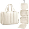 BAGSMART Travel Toiletry Bag for women, Portable Hanging Hook Makeup Bag Organizer, Waterproof Makeup Cosmetic Bag, for Full-Size Accessories, Toiletries, Beige by BAGSMART