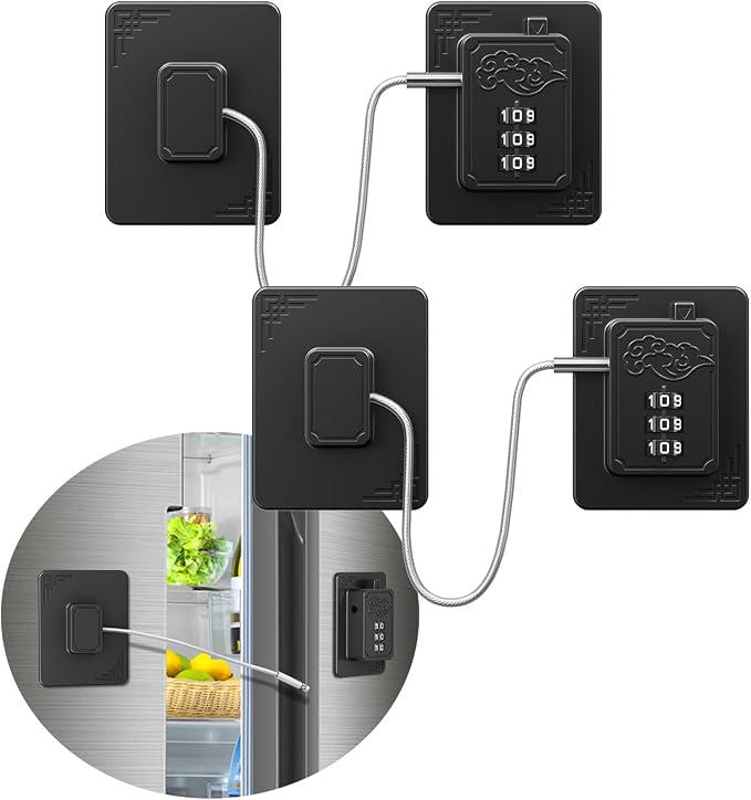 2-Pack Password Refrigerator Lock, Combination Child Proof Safety Lock，Baby Proofing fridge lock，Door Latches for Fridge Cabinet Drawer Closet, Freezer Lock No Keys Needed (Black) by Welangle