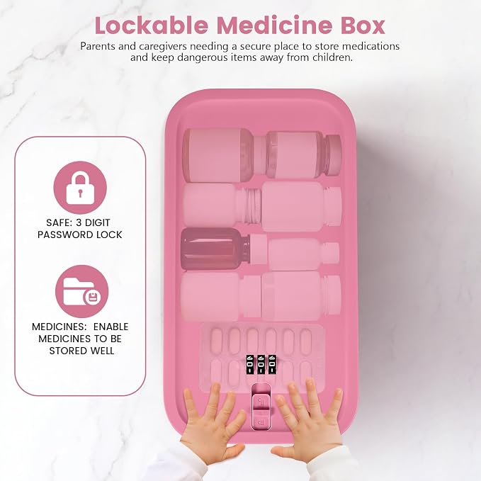 Small Lock Box, Lockable Storage Box with Combination Code for Medication Safe, Medicine Lock Box for Pills/First Aid Kits/Food/Snack Phone Jail, Locked Container for Home/Fridge/Office/School (Pink) - Image 3