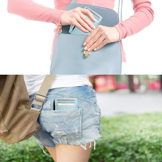 GH GOLD HORSE Slim RFID Blocking Card Holder Minimalist Leather Front Pocket Wallet for Women | Slim - Image 7