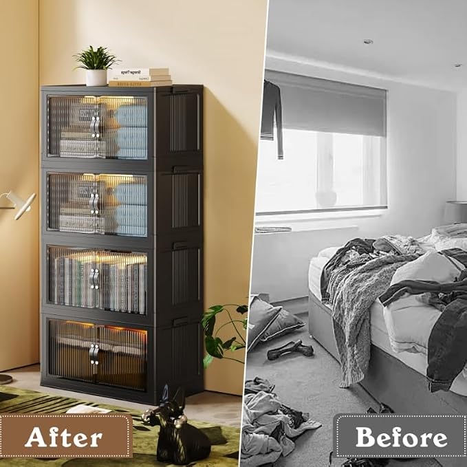 SAILUN 116Gal/464Qt Stackable Storage Bins Folding Collapsible Storage Bins with a Lid, Closet Organizers and Storage,Black 26" W x 17" D x 56.7" H | Stackable Storage Drawers with Lids,26" W x 17" D x 56.7" H,Featuring open-front Access for Closet Sto... - Image 4