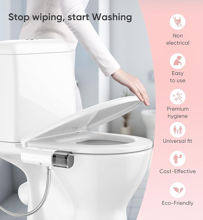 Ultra-Slim Bidet Attachment, Posterior&Feminine Wash-(Retractable Dual Nozzles), Non-Electric Bidet Attachment for Toilet Seat, Adjustable Fresh Cold Water Pressure, Stainless Steel Inlet (DarkGray) - Image 6