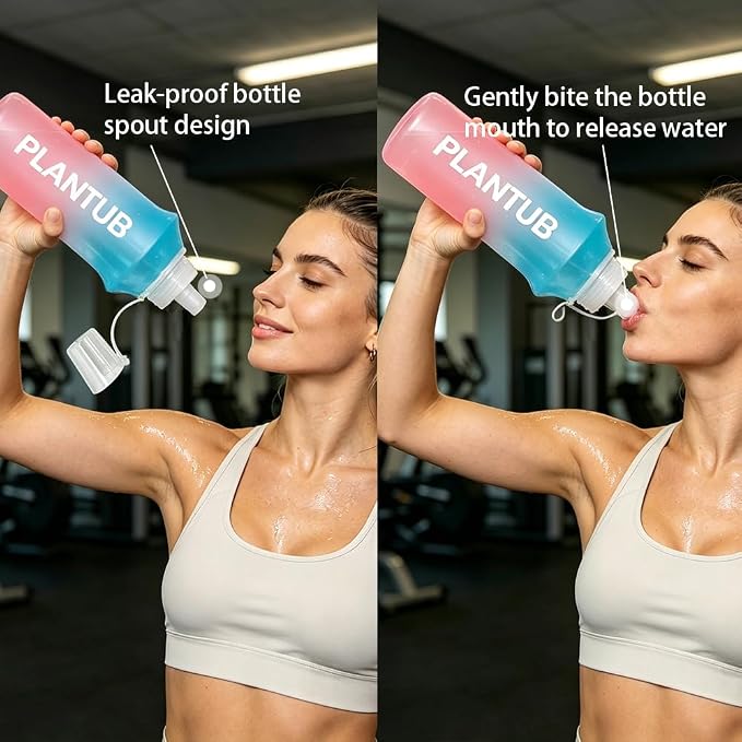 Soft Foldable Water Bottle, TPU, Collapsible Flask for Outdoor Sports, Without stand up ability, Gradient Blue and Pink, Yellow Green - Image 8