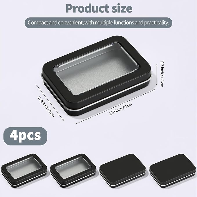 HAOGUAGUA 4 Pcs Travel Containers - Qtip Travel Case and Floss Pick Holder Box, Portable Cotton Swab Organizer Dispenser with Dustproof Lid for Hair Ties Cotton Pad jewelry Small Items (Black) - Image 2