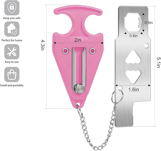 Portable Door Lock for Travel Door Lock Hotel Room Security Devices Apartment Jammer Additional Safety for Traveling Home College Upgrade (Pink Combination) - Image 2