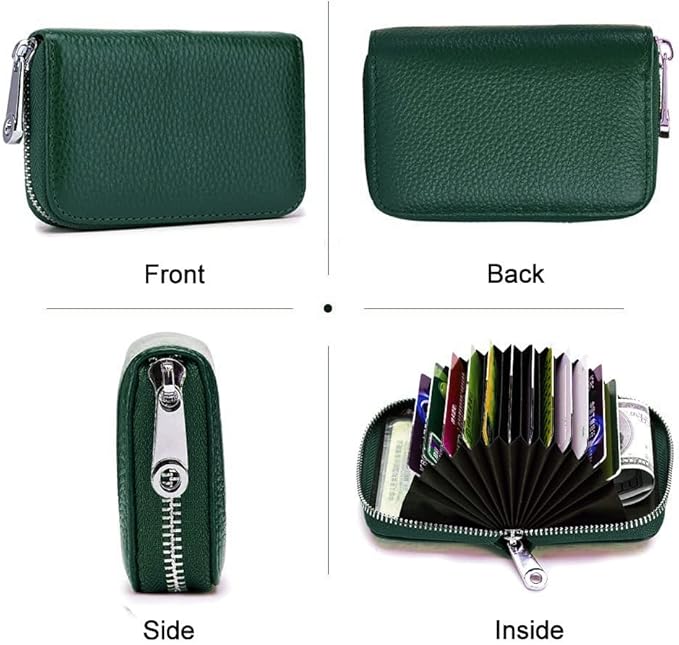 RFID Credit Card Holder Genuine Leather Credit Card Wallet with Zipper | RFID - Image 2