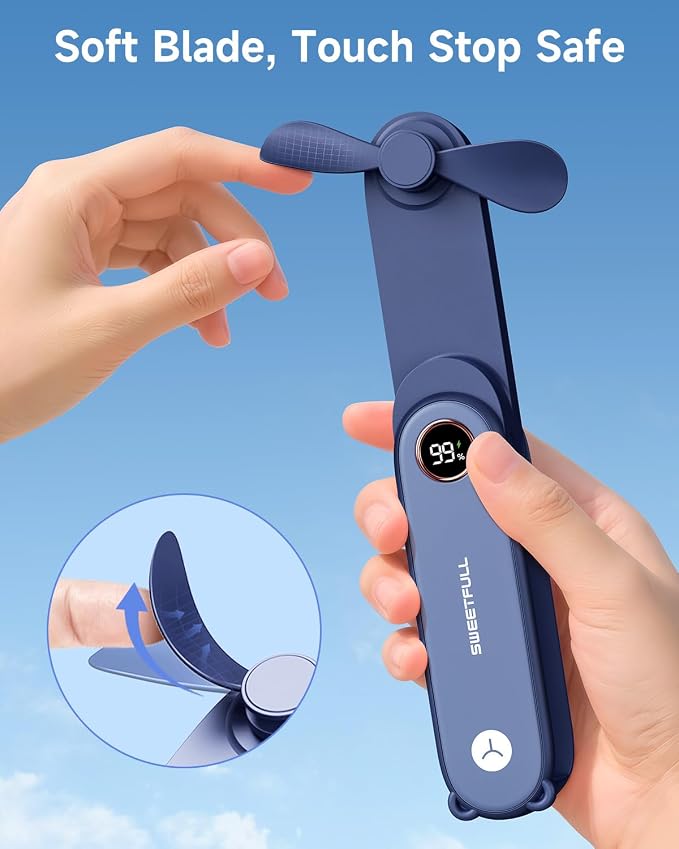 SWEETFULL Portable Handheld Mini Fan with LED Display, 3-in-1 Personal Foldable USB Rechargeable Hand Held Fan & Flashlight for Travel, Lash Eyelash, Cute Small Pocket for Women, Girls - Image 7