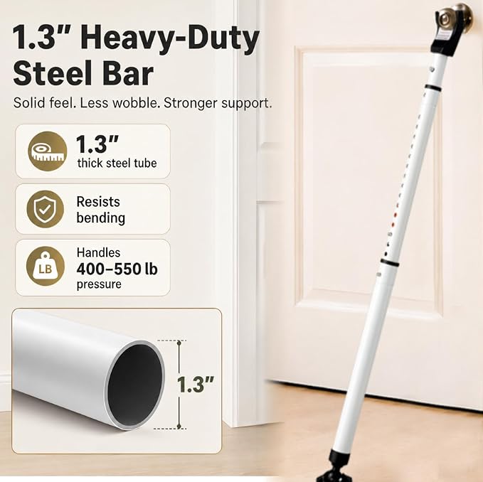 Door Security Bar, 18"-46" Adjustable Door Jammer with Large Anti-Slip Rotating Base, 1.3" Heavy Duty Steel Door Brace for Hinged Doors, Sliding Glass Patio Doors, Home, Apartment & Hotel - Image 3