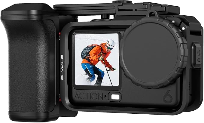 BRDRC Grip Kit for DJI Action 6 (with Cage), Handle Holder Bundle Expansion Mount with Shutter Button, Quick Release Adapter, Cold Shoe for DJI Osmo Action 6 Accessories by BRDRC