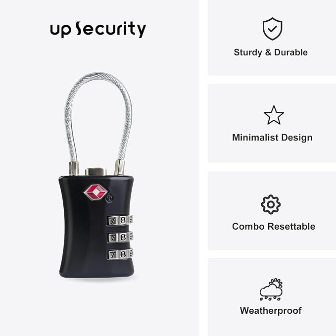 TSA Locks for Luggage, Small Combination Padlock, Luggage Locks TSA Approved, Padlock Combination with Cable, for Suitcase, Gym Locker, Gun Case, Ammo Can, Backpack Zipper (Black+Black) - Image 2