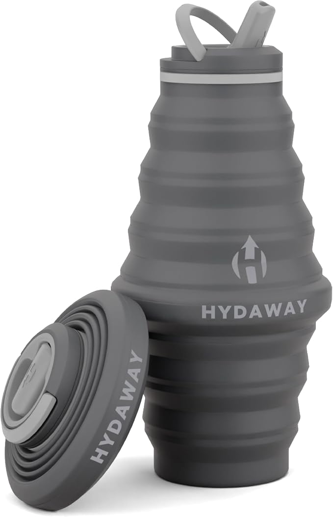 HYDAWAY 25oz Collapsible Water Bottle, Packable Leakproof for Travel | Large capacity design. Folds flat for carry-ons, day bags, hiking packs. Leakproof, BPA-free. by HYDAWAY