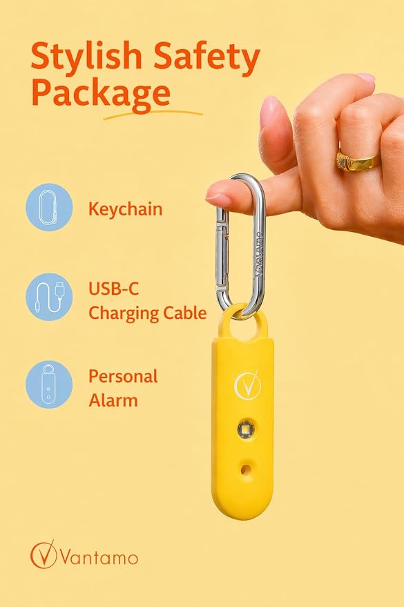 Vantamo Personal Alarm for Self Defense with Low Battery Notice, Strobe Light & Extra Loud 130 dB Double Speakers Safety Keychain Set for Women, Rechargeable Panic Button for Womens Self Defense - Image 4