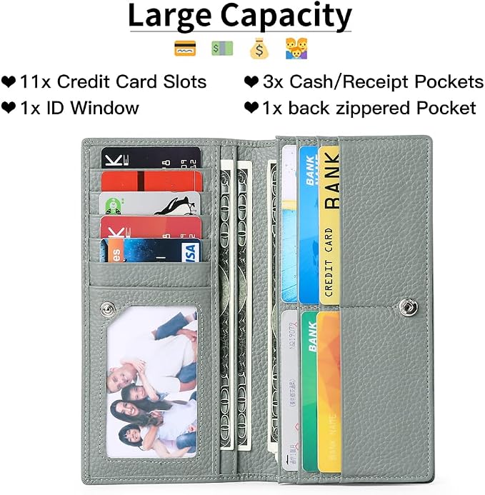 GOIACII Wallets for Women RFID Blocking Ultra Slim Leather Credit Card Holder Clutch - Image 2