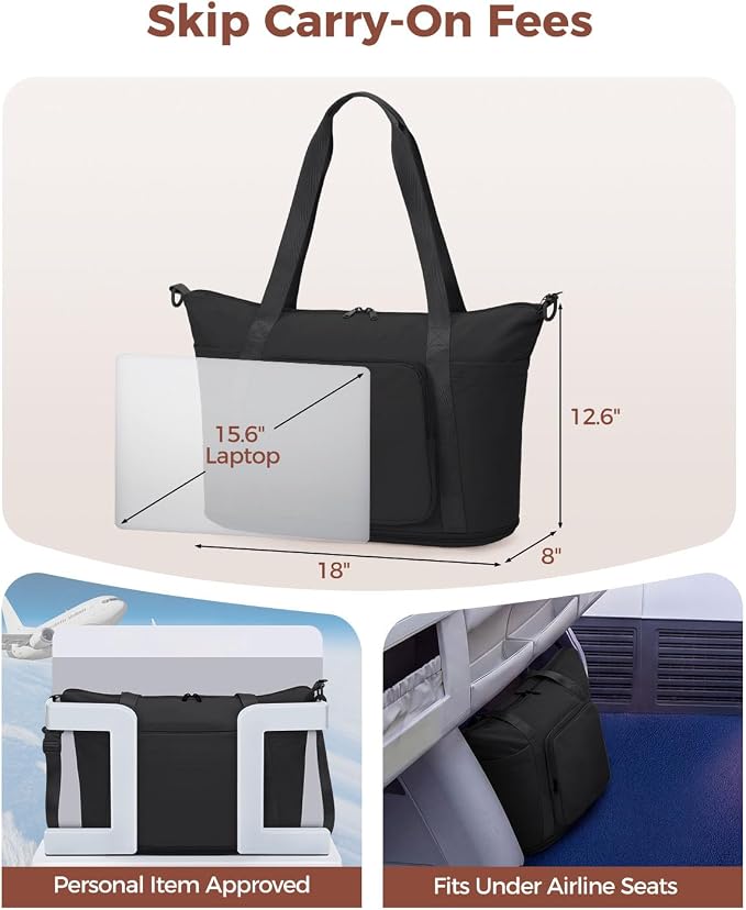 WANDF Foldable Expandable Personal Item Travel Bag for Women Carry On | 18x14x8 inches, Frontier Airline Underseat Fit, Weekend Getaways - Image 4