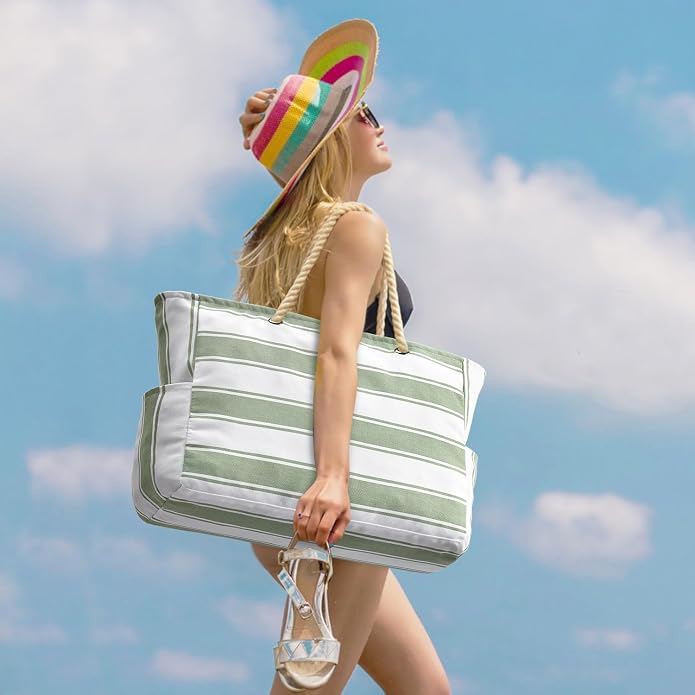 Becokan Beach Bags for Women Large Waterproof Beach Tote Bag Zipper Beach Bags Waterproof Sandproof Swim Pool Bag Large Tote - Image 2