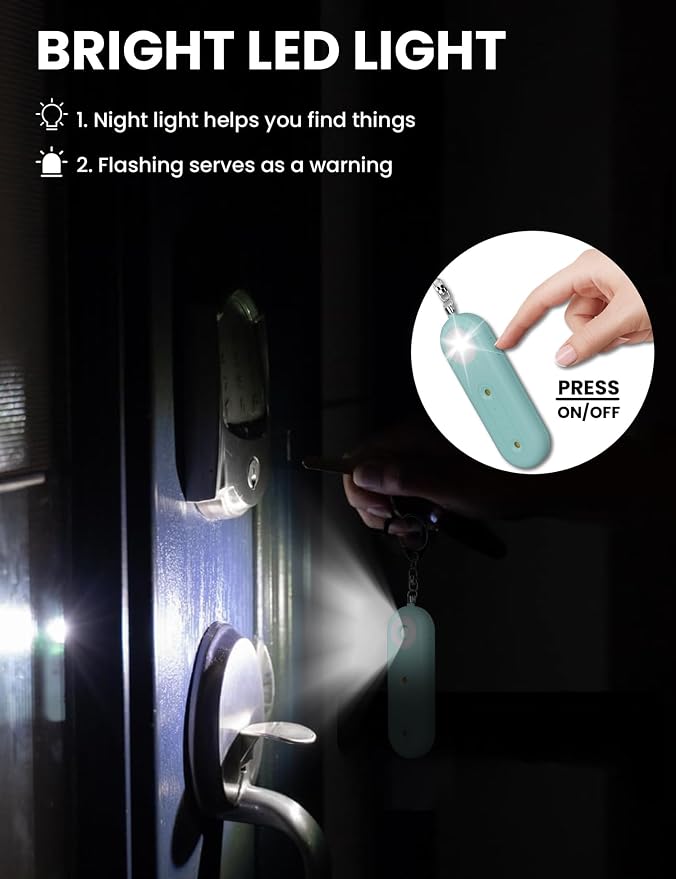 130dB Rechargeable Personal Safety Alarm Strobe Light for Women | Emergency Siren Self Defense Keychain, Safety Protection Keyring for Girls Elderly Traveling College, Light Blue & Pink - Image 6