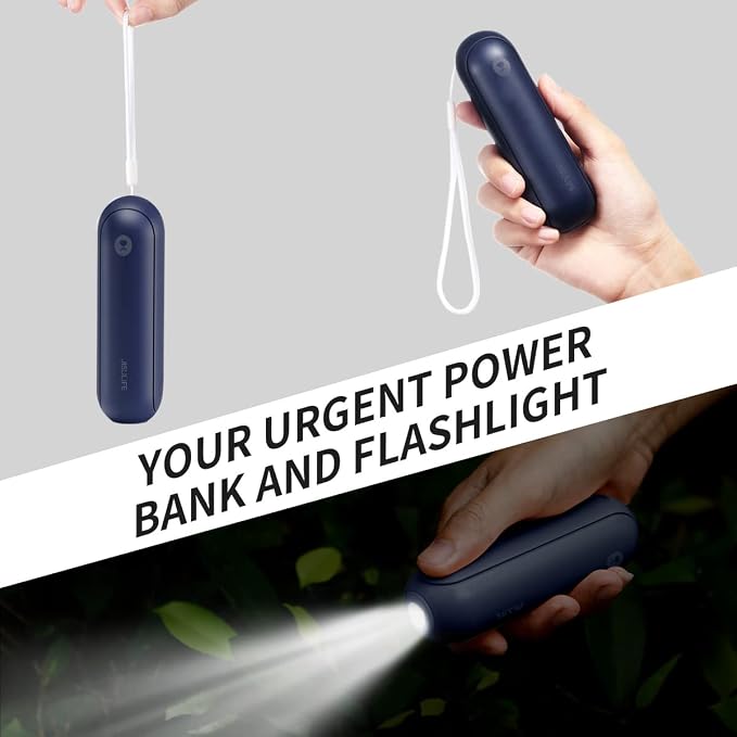 JISULIFE Portable Handheld Fan, 3 In 1-Fan, Power Bank, Flashlight, Blue | Mini Cooling Essential for Outdoor, Small, On-the-Go Pocket Hand Design, 19 Hours, Auto Shut-Off Safety Soft Blade - Image 7