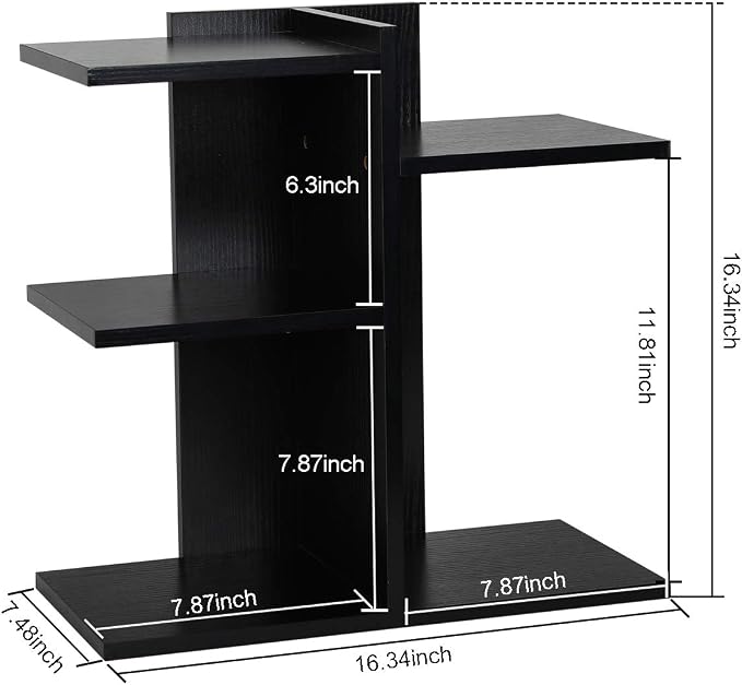 Wood Desktop Shelf Small Bookshelf Desk Supplies Organizers and Accessories Storage Display Rack Office Decor for Women, Black - Image 3