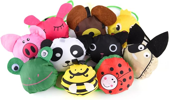 10PCS Animals Folding Shopping Bags Reusable Shopping Tote Compact Eco Bags | Reusable Grocery Bags Foldable Machine Washable Reusable Shopping Bags,Lightweight Polyester Fabric by Dodkes
