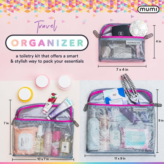 MUMI Travel Toiletry Bag Set of 3 - Clear TSA Approved, Orange | Water-resistant makeup organizer pouches for skincare, cosmetics & travel accessories - Image 3
