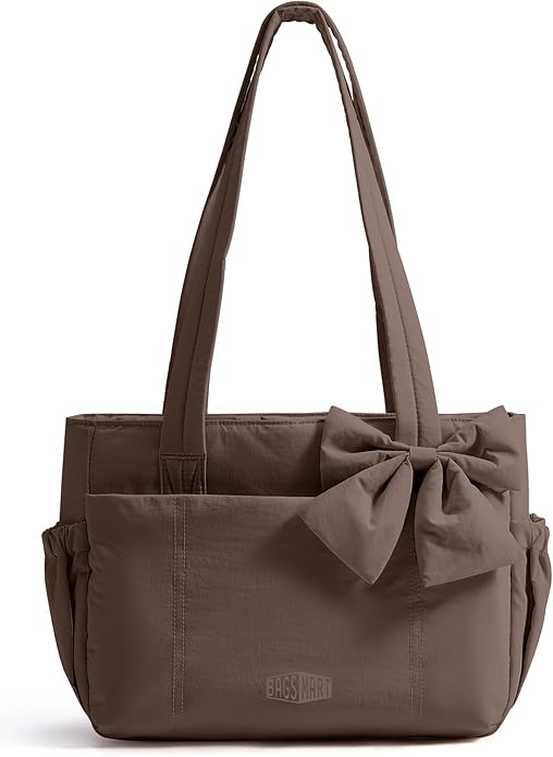 BAGSMART Crush Bow Tote Bag for Women, Puffer Travel Work Yoga Laptop Bag | Large Bow Tote Fits 40oz Tumbler, 15.6" Laptop, Yoga Mat Sleeve, Waterproof Pocket, Travel Work Swim Gym Mom Shoulder Handbag by BAGSMART
