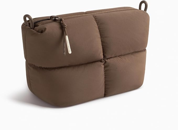 Comfyable Puffy Electronics Organizer Travel Case, Cute Tech Pouch for Women Men, Cable Storage Bag for Charger, Phone, Power Bank, Cord, Compact Tech Accessories Pouch, Mocha Brown - Image 3