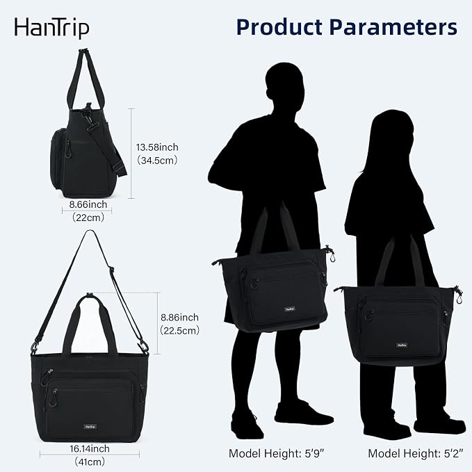 HanTrip Large Laptop Tote Bag with Luggage Sleeve for Travel Work, Black | 16.5 Inch Laptop Sleeve, 31L Zippered Tote Bags, Water Resistant, Water Bottle Pocket, Detachable Adjustable Shoulder Strap - Image 7