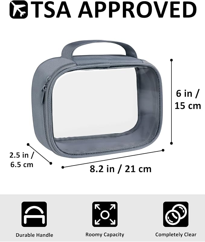 Moyad TSA Approved Toiletry Bag Clear Quart Size Travel Bags Makeup Bag | Large Opening, for Men and Women, Carry on Airline Compliant, Transparent Liquids Pouch, Grey - Image 2