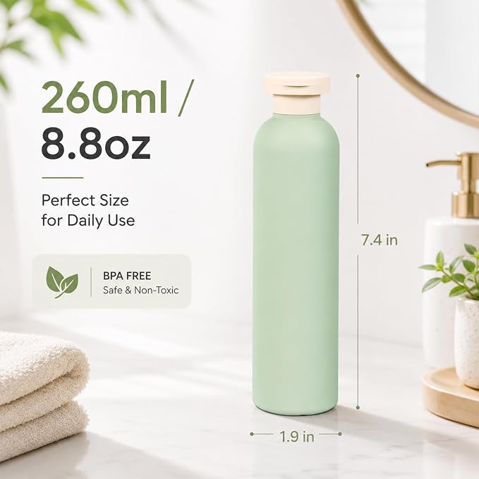 METAPACK 4Pack 8.8oz Travel Shampoo Bottles with Labels, Refillable Travel Bottles, Flip Top Squeeze Bottles, Portable Plastic Toiletry Containers for Lotion, Conditioner & Body Wash(green, blue) - Image 2