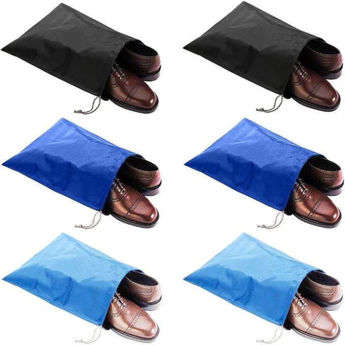 6 Pack Waterproof Nylon Shoe Bags Travel Bags for Men Women (Black+Blue+Sky Blue, 15.1"(L) x12.2"(W)) by FASYACO