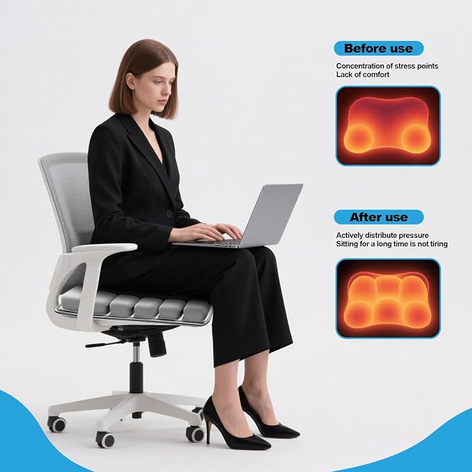 Grey Travel Seat Cushion – Portable Inflatable 3D Air Cell Seat Cushion for Long Flights, Car, Office, Wheelchair, Ergonomic Design for Tailbone Relief & Compact Support - Image 3