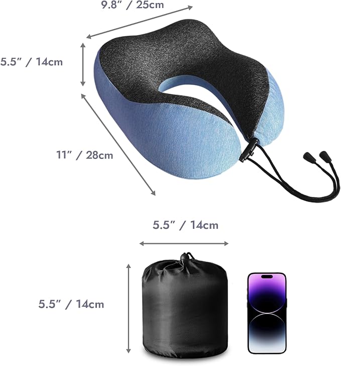 High Fill Memory Foam Travel Neck Pillow - Ergonomic Support for Plane, Car, Home Travel Accessory, Washable Cover - Neck Pillow for Effortless Travel - Image 4
