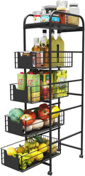 WHIFEA 5 Tier Slim Rolling Cart with Pull-Out Drawers, Multi-Layer Narrow Storage Shelf Organizer on Wheels, Metal Wire Baskets for Fruit, Dishes, Freestanding Unit for Kitchen, Bathroom, Home Office by WHIFEA
